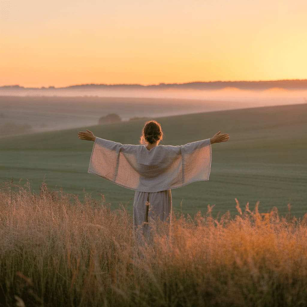 rising sign on eastern horizon, person silhouette with aura