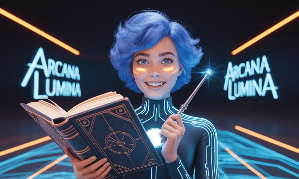 young fantasy enthusiast with magical book and wand