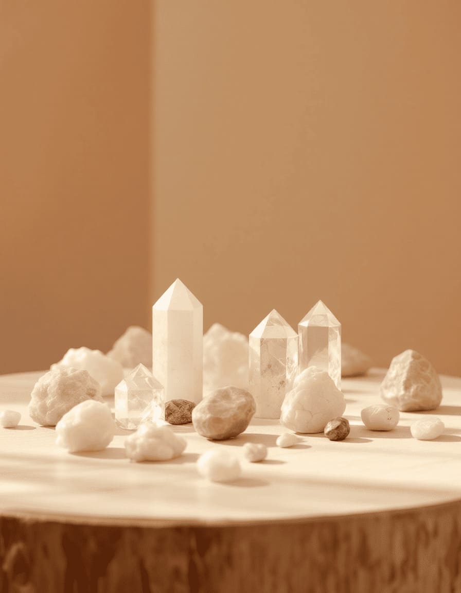 person meditating with crystals in peaceful natural setting