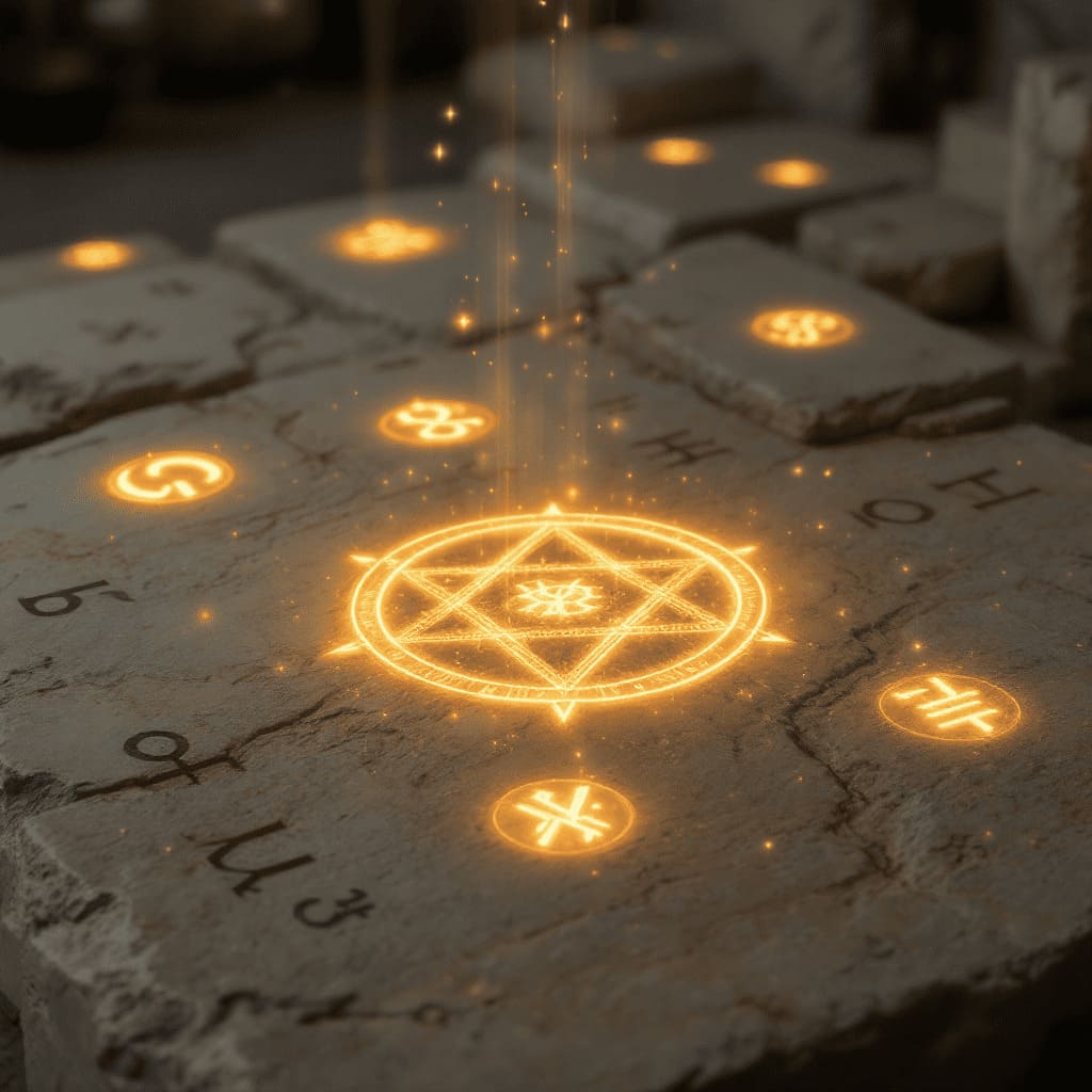 glowing magical runes mystical energy ethereal light