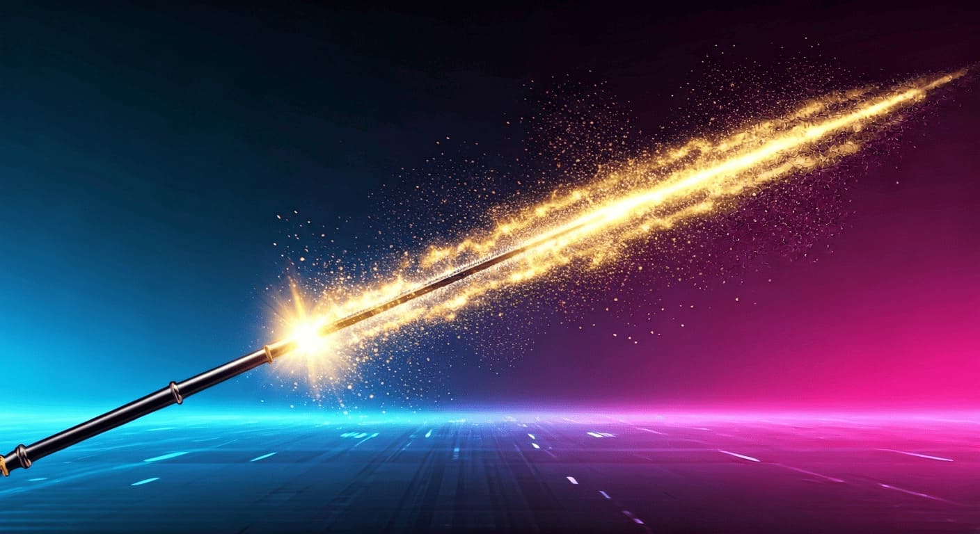 magic wand with sparkles and golden light