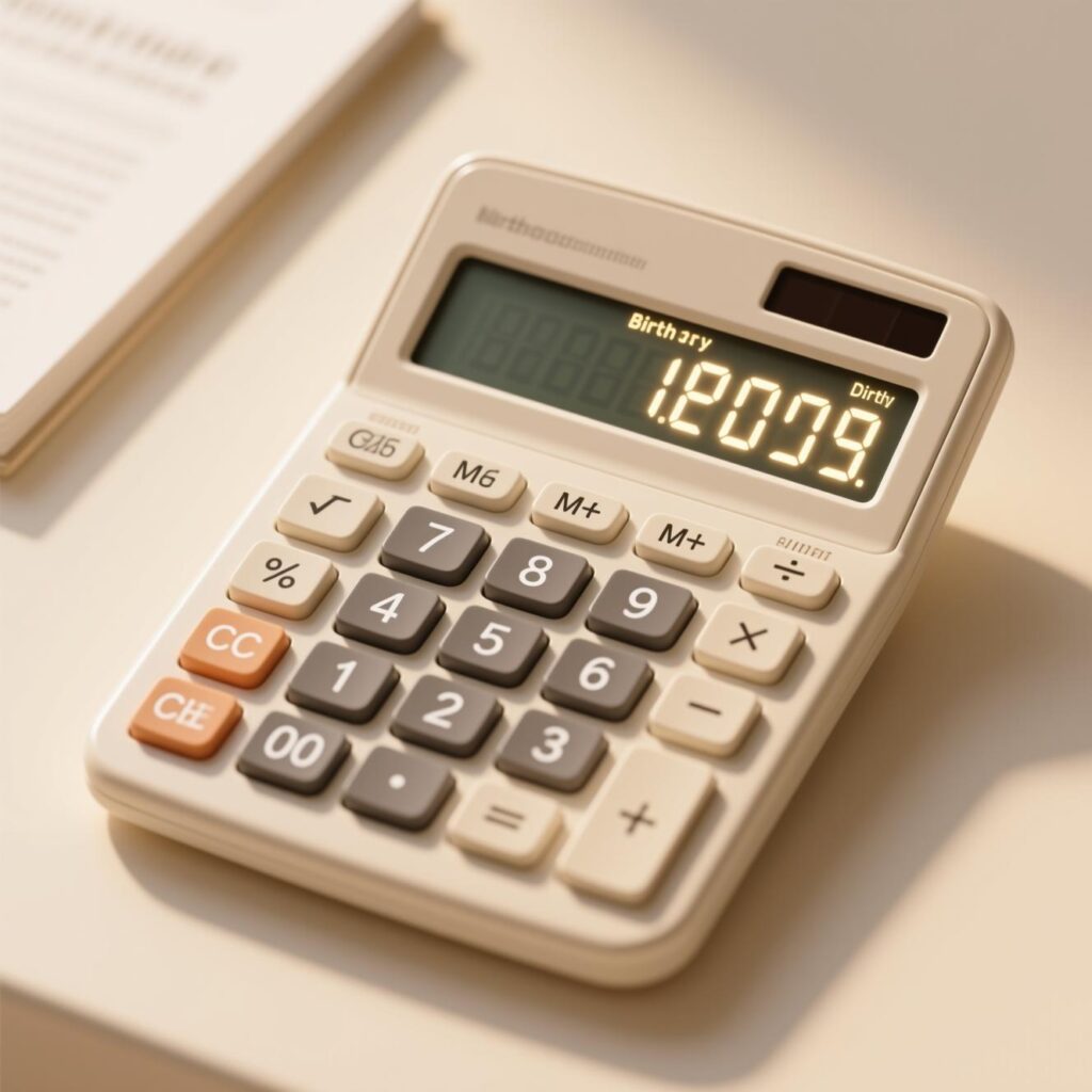 calculator with birth date numbers glowing