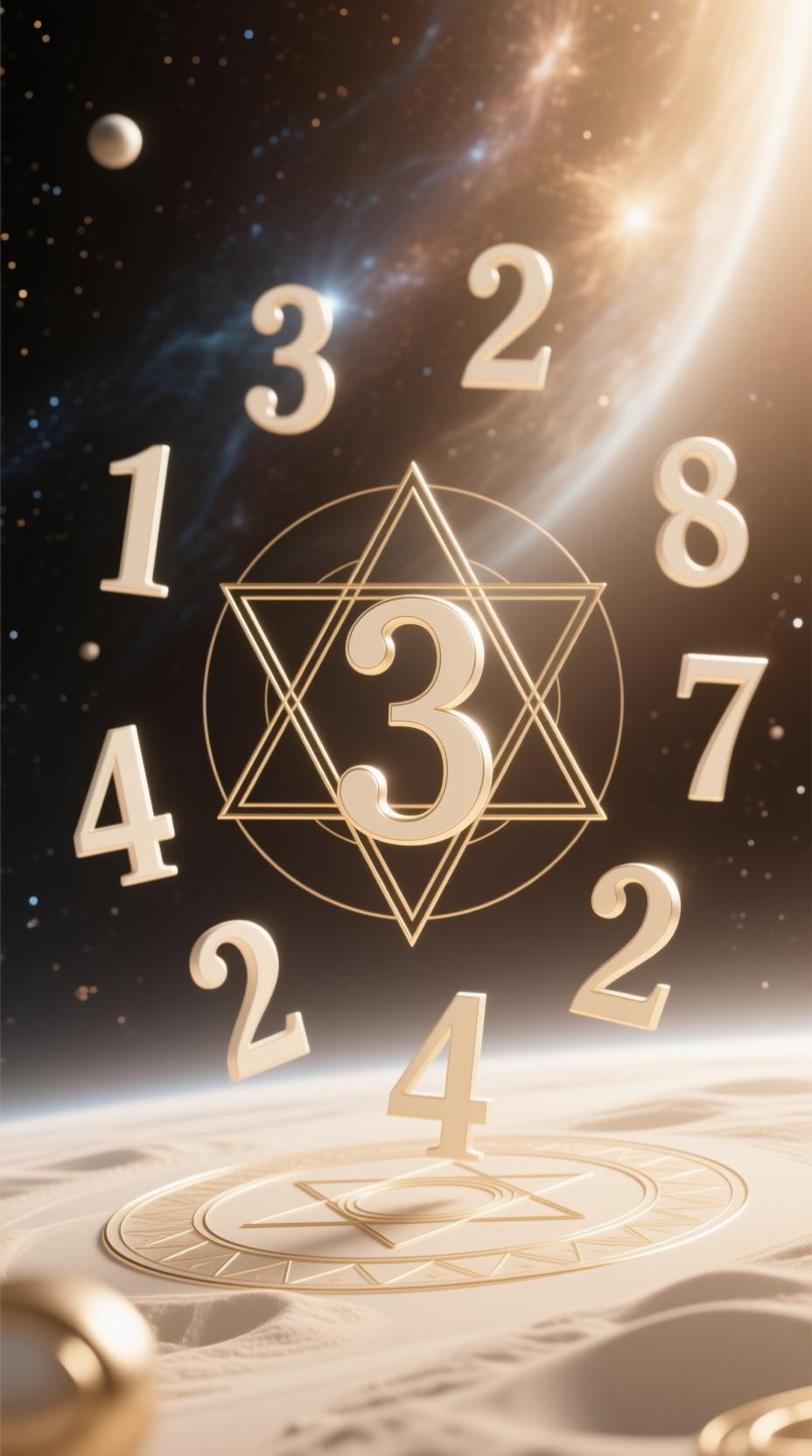 mystical numbers floating in cosmic space with sacred geometry