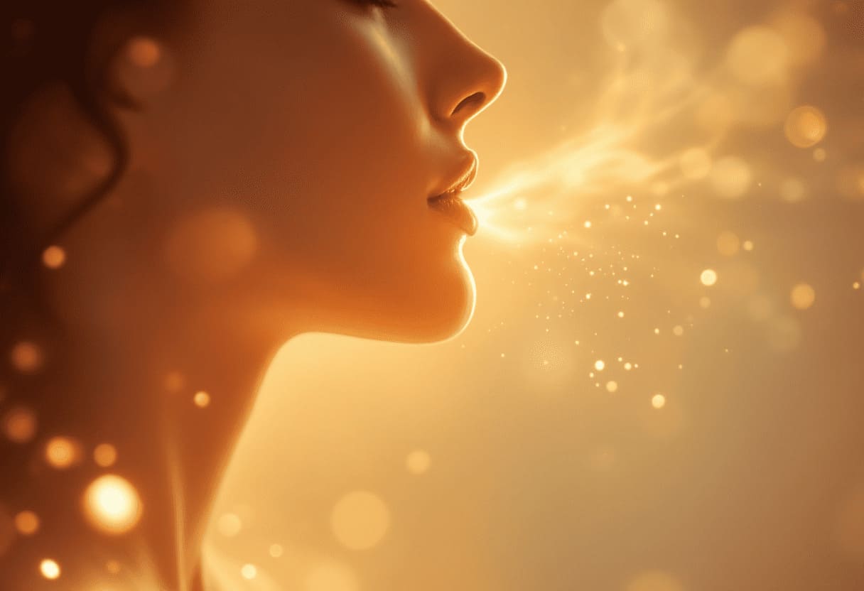 warm healing breath visualization, golden light